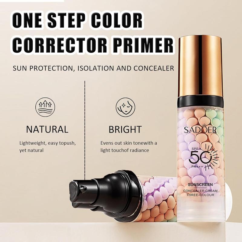 3-in-1 Primer + Sunscreen SPF 50 | Color-Correcting, Oil-Control & Radiance Booster for Flawless Makeup Base