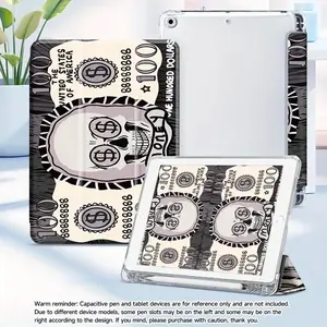 Hundred Dollar Bill Design Case for iPad - Foldable TPU Protective Cover for iPad 5/6, 7th-10th Gen, Mini 4/5 - Anti-Slip, Shockproof with Stand Function, Black & White Skull Graphic For Samsung A7 LITE/S6LITE 10.4/S7/S8/S9/S9FE/S10/S7+/S8+/S9+/S9FE+ 12.4