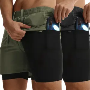 AYJKSEVEN Men's 2 in 1 Running Shorts with Liner 5" Quick Dry Workout Gym Sports Shorts with Pockets
