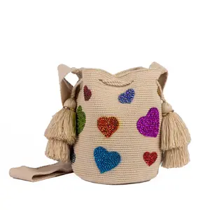 MULTICOLOR BEADED HEART ARTISAN PURSE