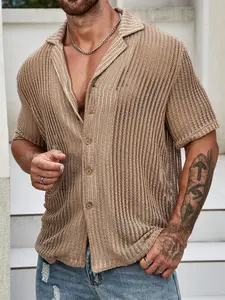 Men's Solid Color Knit Cardigan, Regular Fit Casual Short Sleeve Button Front Knitwear for Daily Wear, Men's Knit Clothing for All Seasons