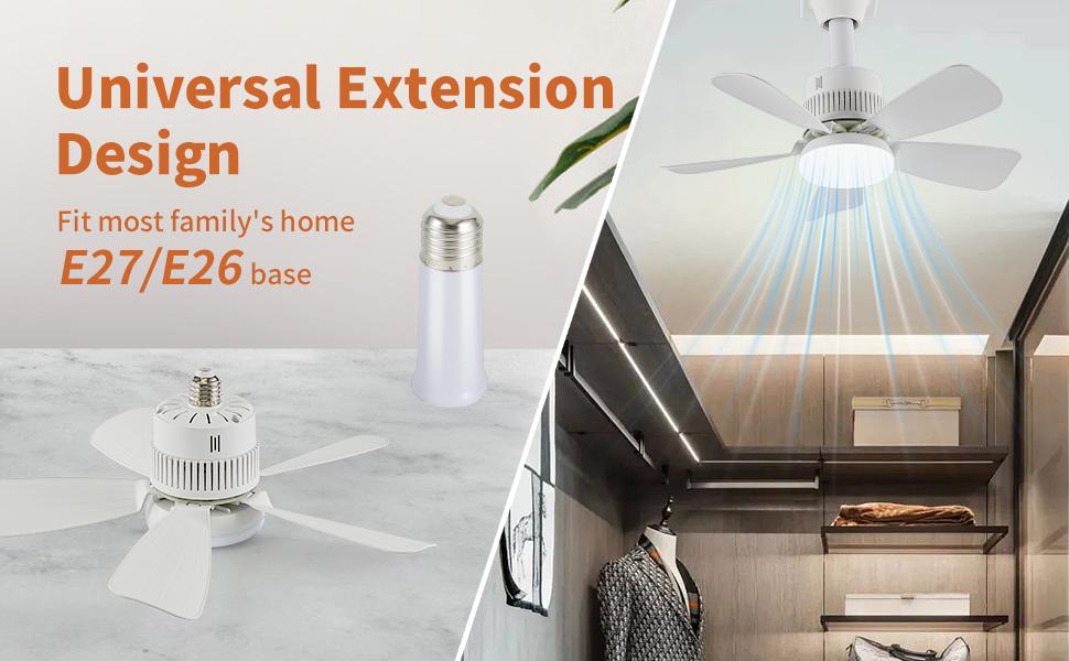 Light Socket Fan with Remote (Pairing Required), Ultra-Quiet High-Speed Fan, Adjustable 2800K–6000K LED Lighting, Memory Save, Built for Closets, Kitchens,  Attics, Kids Rooms & Compact Spaces