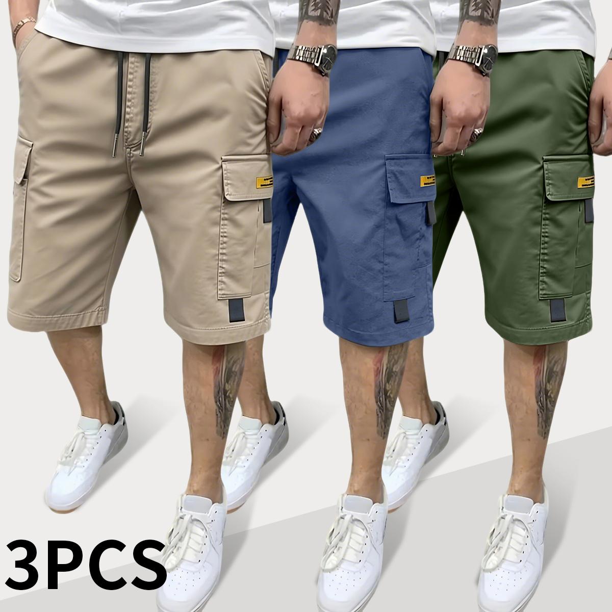 Men's Oversized Relaxed Fit Polyester Cargo Pants - Menswear with Large Multiple Pockets, Yellow Pocket Tag, Breathable Lightweight Utility Bottoms for Hiking, Light Outdoor & Daily Streetwear