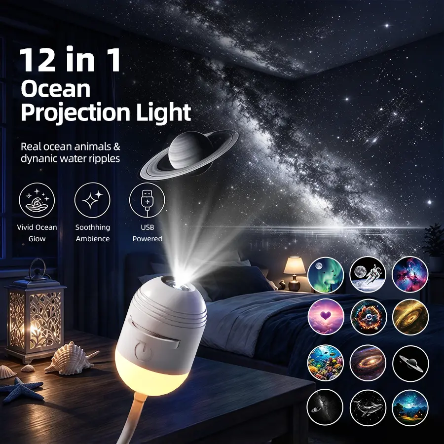 [US Warehouse] 2-in-1 Galaxy Light Projector, Starry Sky Projection Projector with 3-12 Interchangeable Films, Portable USB LED Night Light with Adjustable Brightness & Touch Control, Mini Decor for Bedroom Ceiling Gift for Adults
