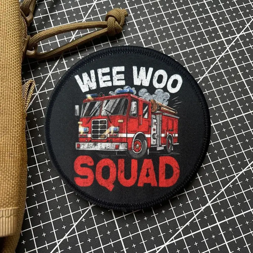 Wee Woo Firefighter Truck Tactical Patch Funny Hook&Loop Patches Airsoft Morale Badge Military Army Backpack Stickers