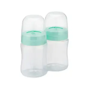 Breast Milk Storage Bottles  Duo Breast Pump - Durable Plastic Breastfeeding Essentials w/Locking Rings, Lids & Nipple Caps - Breast Milk Container (Set of 2, 160 ml)