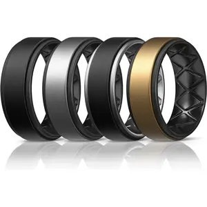 Silicone Rings for Men 1/4/5/6/7 Multipack of Breathable Mens Silicone Rubber Wedding Rings Bands - Step Edge