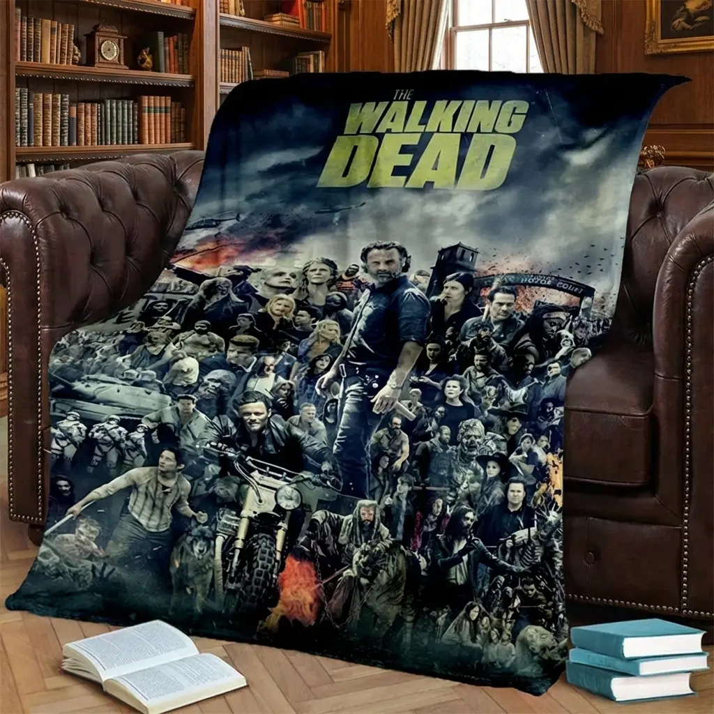 3D Horror TV The Walking Dead TWD Blanket, Soft Throw Blanket for Bed Sofa Couch, Cozy Fleece Home Decor Gift for Halloween Christmas Fans, Travel Picnic Office Kids Plush Cover