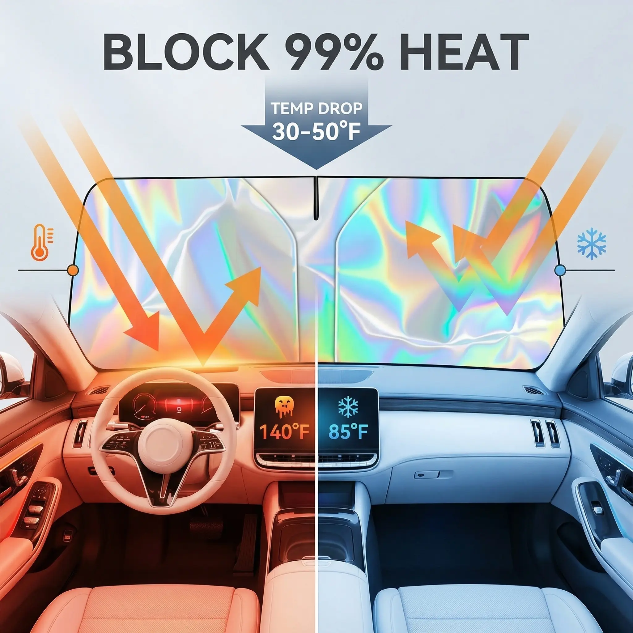 Laser Car Windshield Sun Shade Ultimate Protection Cool Reflective Sun Blocker for Sedan SUVs MPVs Blocks 99% Heat Temp Drop 30-50F Anti-UV Foldable Sunshade supply auto