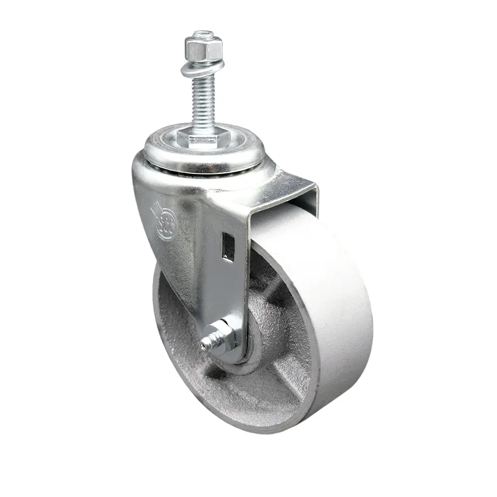 Service Caster SCC-TS20S414-SSS-381615 Cost-Effective Rugged Metal Semi-Steel Cast Iron Swivel Threaded Stem Caster, 4 x 1.25 in Silver, 0.38 in Stem, 300 lbs Load Capacity, Furniture Moving Wheel for Equipment Handling