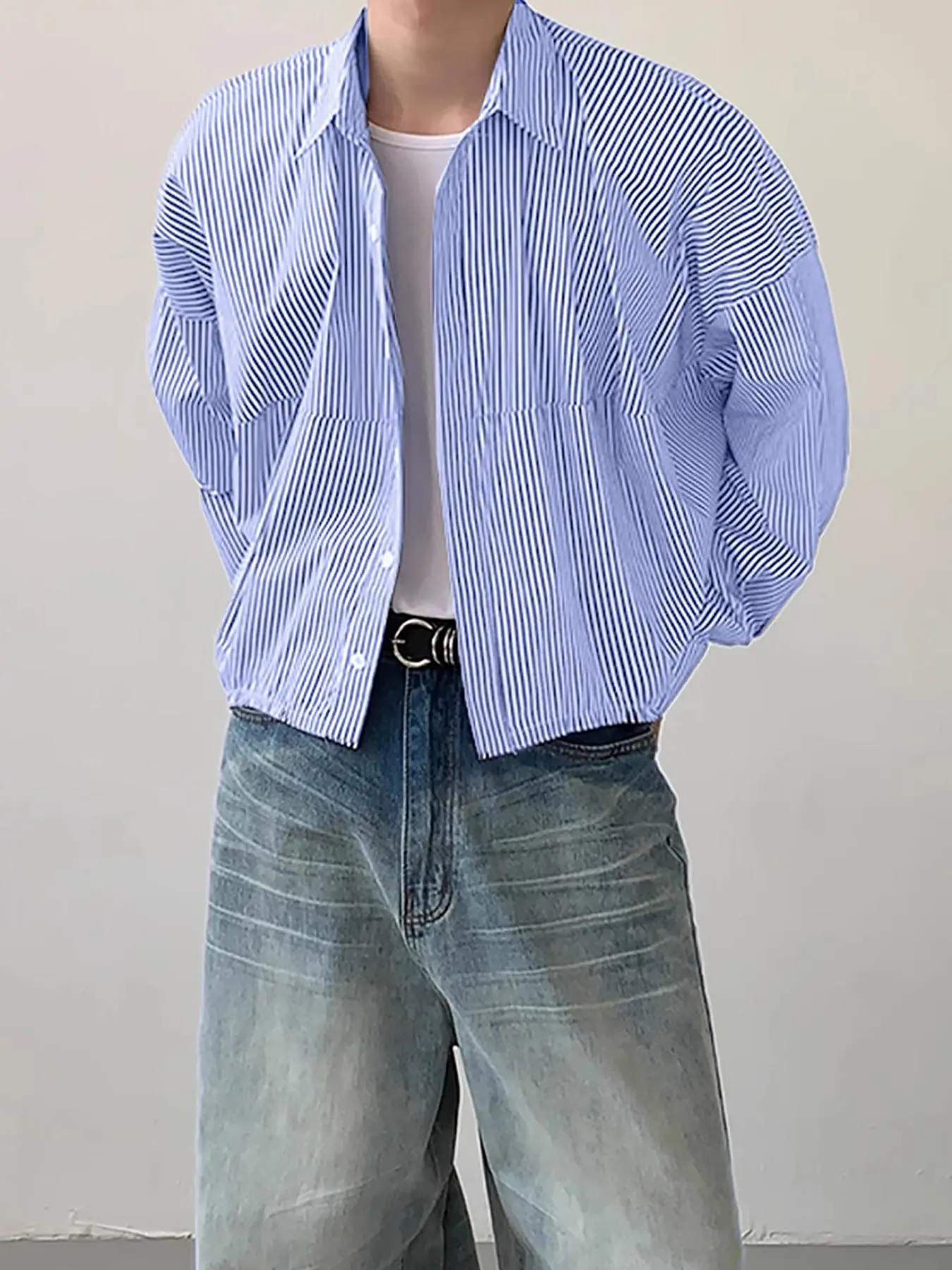 Men's Striped Print Long Sleeve High Stretch Loose Casual Comfy Drop Shoulder Button Front Collared Top for All Seasons, Fashion Men's Clothes for Daily Wear, Button Down Shirts, Button Up Top