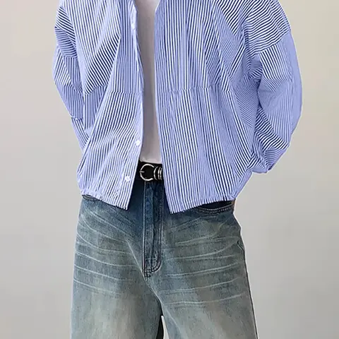 Men's Striped Print Long Sleeve High Stretch Loose Casual Comfy Drop Shoulder Button Front Collared Top for All Seasons, Fashion Men's Clothes for Daily Wear, Button Down Shirts, Long Sleeved