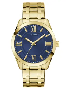 GUESS Male Gold-Tone and Blue Analog Watch