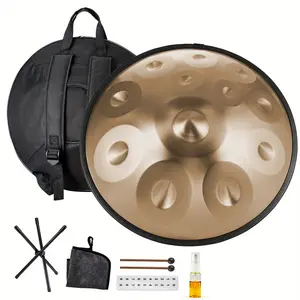 Luxury 9-12 Note Gold Handpan Drum - Crystal Clear Ethereal Sound for Sound Baths & Relaxation, Premium Steel Construction with Elegant Finish (Includes Gig Bag, Finger Protectors & Online Course Access)