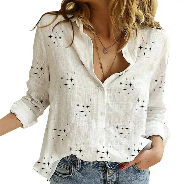 Women's 100% Cotton Linen-Look Button Down Shirt,Casual Loose Fit Long Sleeve Blouse with Roll-Tab Sleeves, Lightweight Breathable Summer Top
