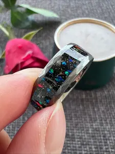 Fashion 8mm Red Groove Beveled Edge Stainless Steel Celtic Dragon Rings for Men Zircon Inlay Carbon Fibre Ring Men Wedding Band