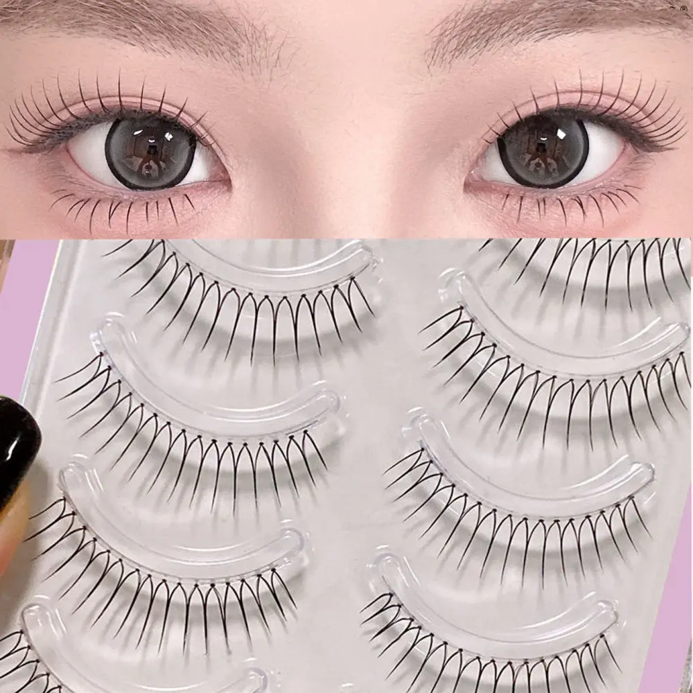 Girl group fake eyelashes! Ultra fine stem fishing line eyelash makeup artist Korean style Soft Natural Eyelash sunflower big eyes U-shaped Invisible Lash Band Cosmetic Diy Personal Lashes Fashion Eyelashes Strip Lashes