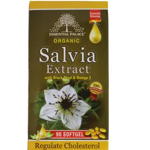 Essential Palace Organic Salvia Extract Softgel Capsules with Black Seed & Omega-3 60 Veggie Capsules Regulate Cholesterol Natural Supplement Made in USA