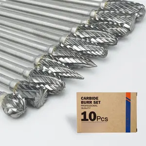 10 count Carbide Burr Bits Set Compatible with Dremel 1/8", Rotary Tool Bits with Double-Cut Design,   Bits Accessories-for Metal  -Stone Steel PlasticCarving  Grinding