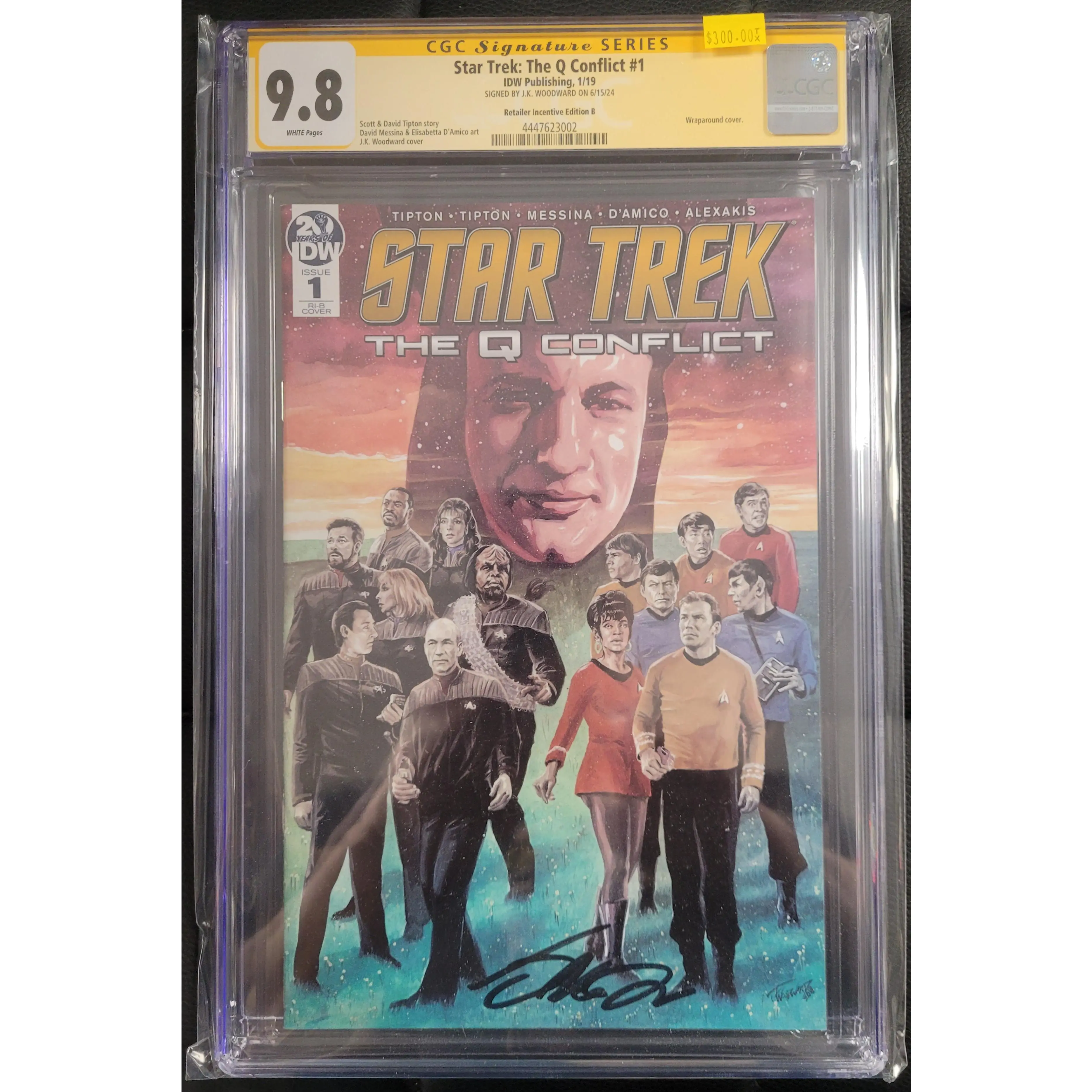 Star Trek The Q Conflict 1 RI-B CGC SS 9.8 Signed J.K. Woodward