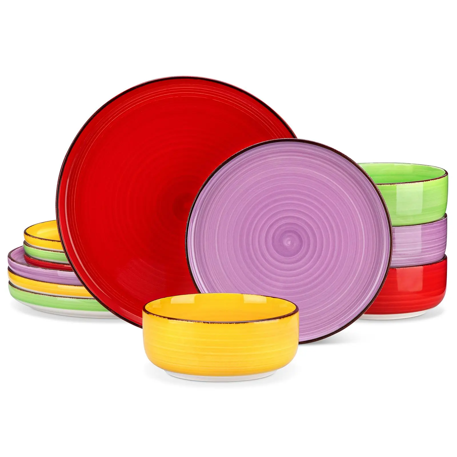vancasso Bonita Blue/Multicolor Dinnerware Sets, Plates and Bowls Set for 4, 12 Pieces Stoneware Dinnerware Set, Dishwasher and Microwave Safe Tableware