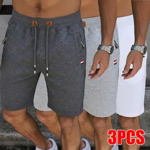 3-Pack Men's Casual Athletic Shorts Elastic Waist Zipper Pockets Leather Drawstring Tabs Sports Gym Summer Outfit