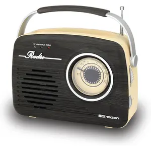 Emerson EAS-3002 Portable Bluetooth Speaker Retro Radio with AM/FM Tuner, USB/AUX Inputs - Espresso