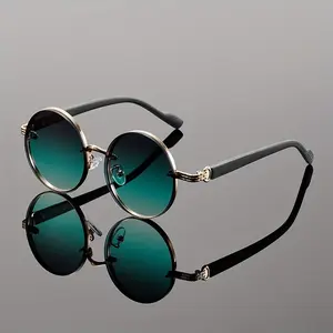 Retro punk glasses, lightweight round unisex retro glasses, steampunk style for everyday wear and costume events, durable PC lenses, fashionable accessory, wood grain design
