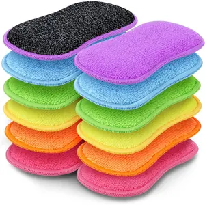 12Pack Dish Sponges Kitchen, Non-Scratch Microfiber Sponges for Cleaning,  Dish Sponge for Dishes, Pots and Pans (Multicolor)