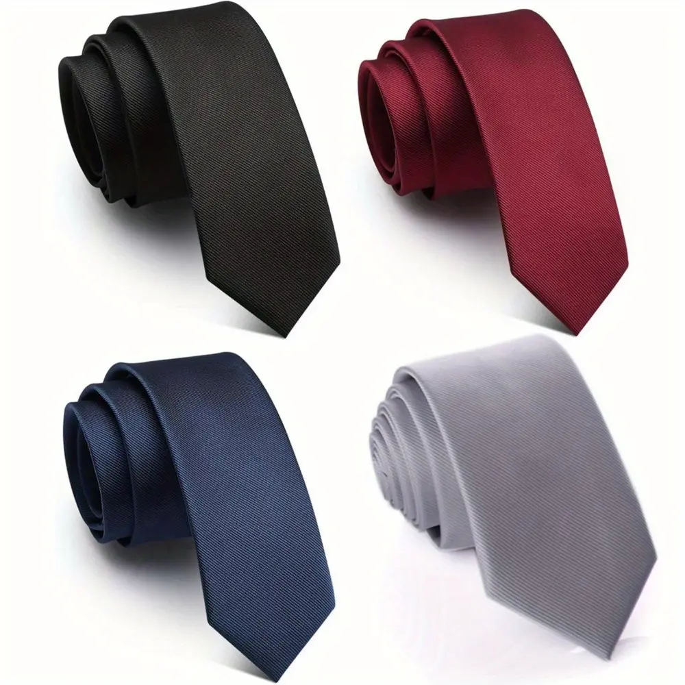 Men's 4 PCS Neckties, High Quality Solid Textured Slim Silk Ties, 2.35" Width - Elegant Suit Accessories for Formal Business & Wedding Events, Solid Textured Tie, Casual Elegant Tie