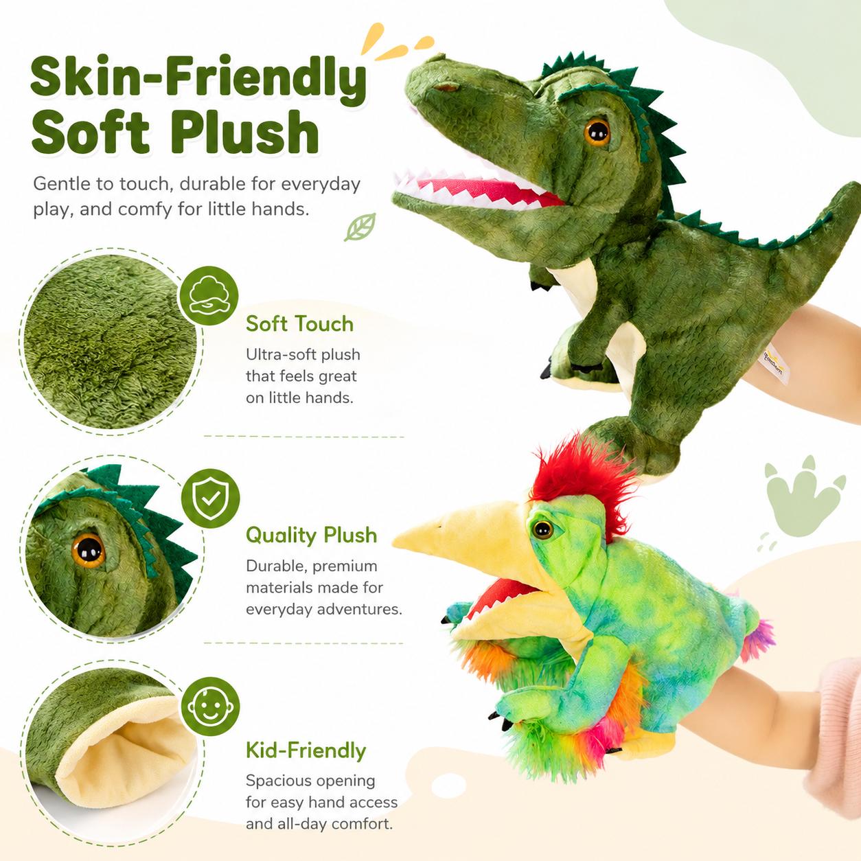 5 Styles Dinosaur Hand Puppet Soft Plush Dino Toy for Kids Storytelling, Role Play, Family Playtime and Classroom Activities