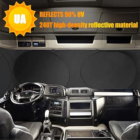 Semi-Trailer Sunshade for Full Windshield and Side Windows | 240T Maximum Sunshade Coverage | Blocking Solar Heat Radiation | Windshield Sunshade Umbrellas Sun Visors Protective Covers International Trucks car cool sun blind Protector windshield shade