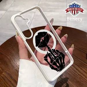 Skeletal Kiss Gesture Pattern Magnetic Phone Case Compatible with Galaxy S26 Edge S23 Ultra S24 Plus FE S25 S22+ Non-Yellowing Clear Crystal Drop-proof Slim Silicone Shockproof Transparent Acrylic Cover Protective Durable Casing