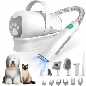Pet Hair Vacuum Groomer Set for Dogs & Cats, 7-in-1 Grooming Vacuum with 6 Precise Guide Combs, Complete Low Noise Shedding Brush & Paw Trimmer Kit