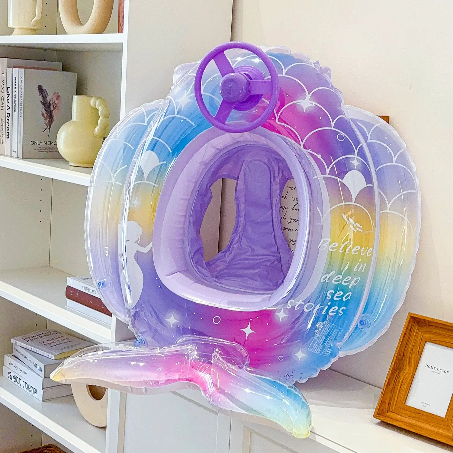 Mermaid Tail Kids Swim Seat Ring, Thickened PVC Fish Tail Pool Float, Swimming Tube Toy, Summer Beach Inflatable Buoyancy Raft, Inflatable Floater