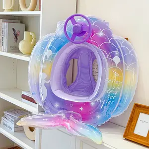 Mermaid Tail Kids Swim Seat Ring, Thickened PVC Fish Tail Pool Float, Swimming Tube Toy, Summer Beach Inflatable Buoyancy Raft