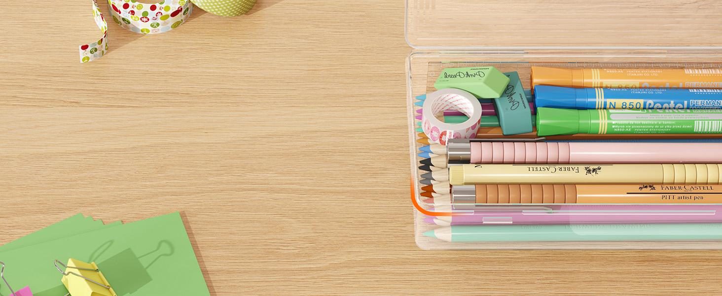 Lifewit Plastic Pencil Box with Snap-tight Lid, Large Capacity Hard Pencil Case, Transparent & Stackable Design for Art Supplies, Classroom, Office