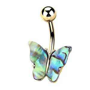Gold PVD Butterfly Abalone Shell Belly Button Ring