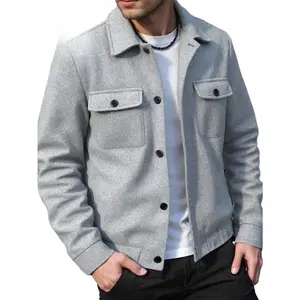 BIGWIG Men's Casual Long-Sleeve Lapel Jacket, Solid Color Double-Layer Wool Blend Coat, Men's Spring/Autumn Button-Down Lapel Jacket with Patch Pockets, with Chest Pocket