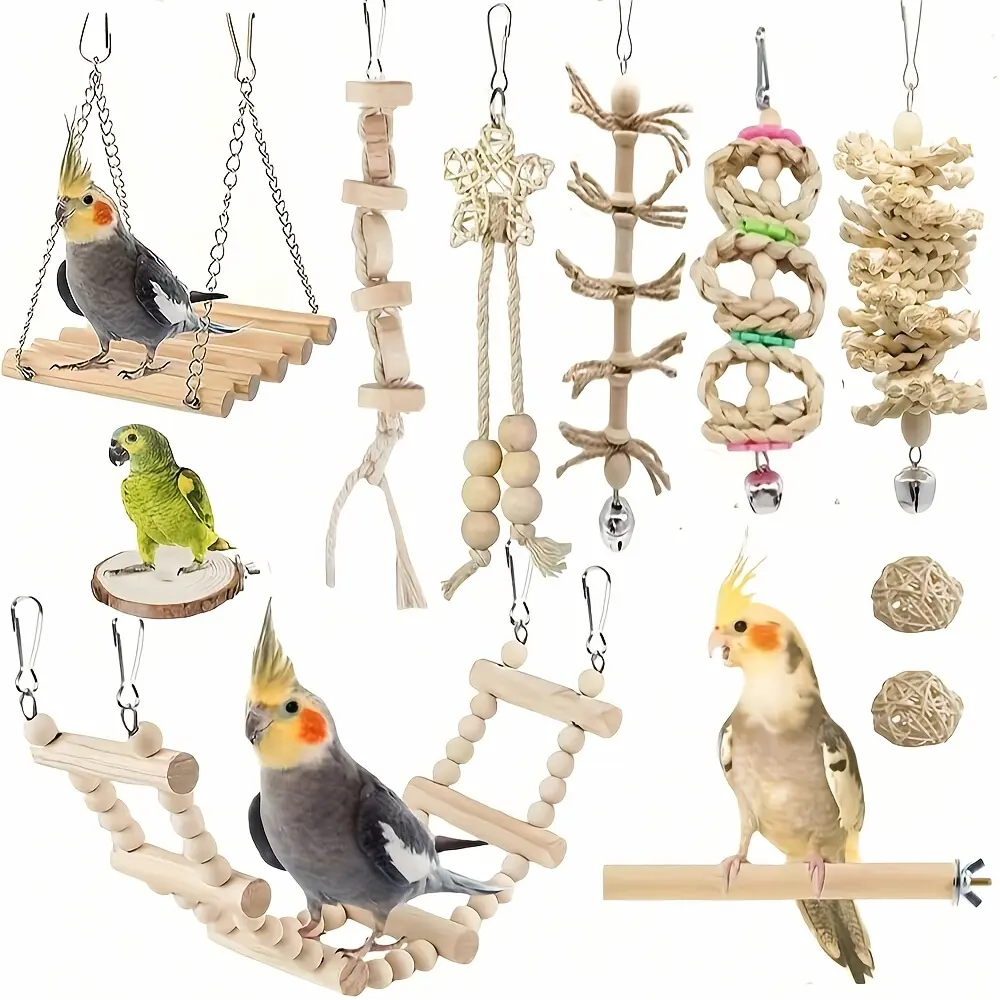 5pcs Random Bird Parrot Swing Toys, Chewing Standing Hanging Perch Hammock Climbing Ladder Bird Parrot Toys for Budgie, Parakeet, Conure, Cockatiel, Mynah, Lovebirds, Finches And Other Small to Medium Birds