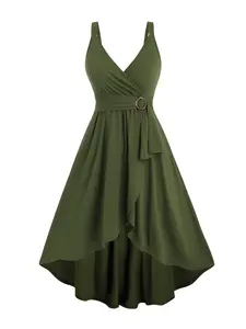 This Surplice Wrap Midi Dress is Timeless Boho Chic O-Ring Belt High Low Hem Dress Casual Boho Style