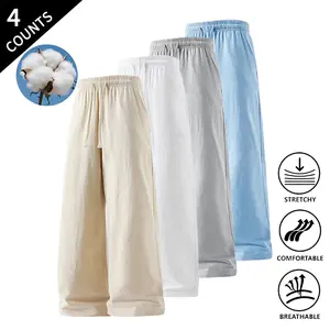 Summer wins! Men’s 4-Pack Everyday Casual Pants – Straight Leg, Soft & Lightweight Fabric, Stretchable & Breathable Drawstring Pants