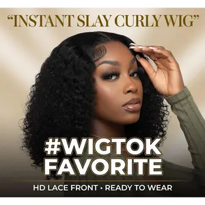Human Hair Deep Curly Lace Front Wig, #1B Natural Black, 180% Density, HD Lace Glueless Wig
