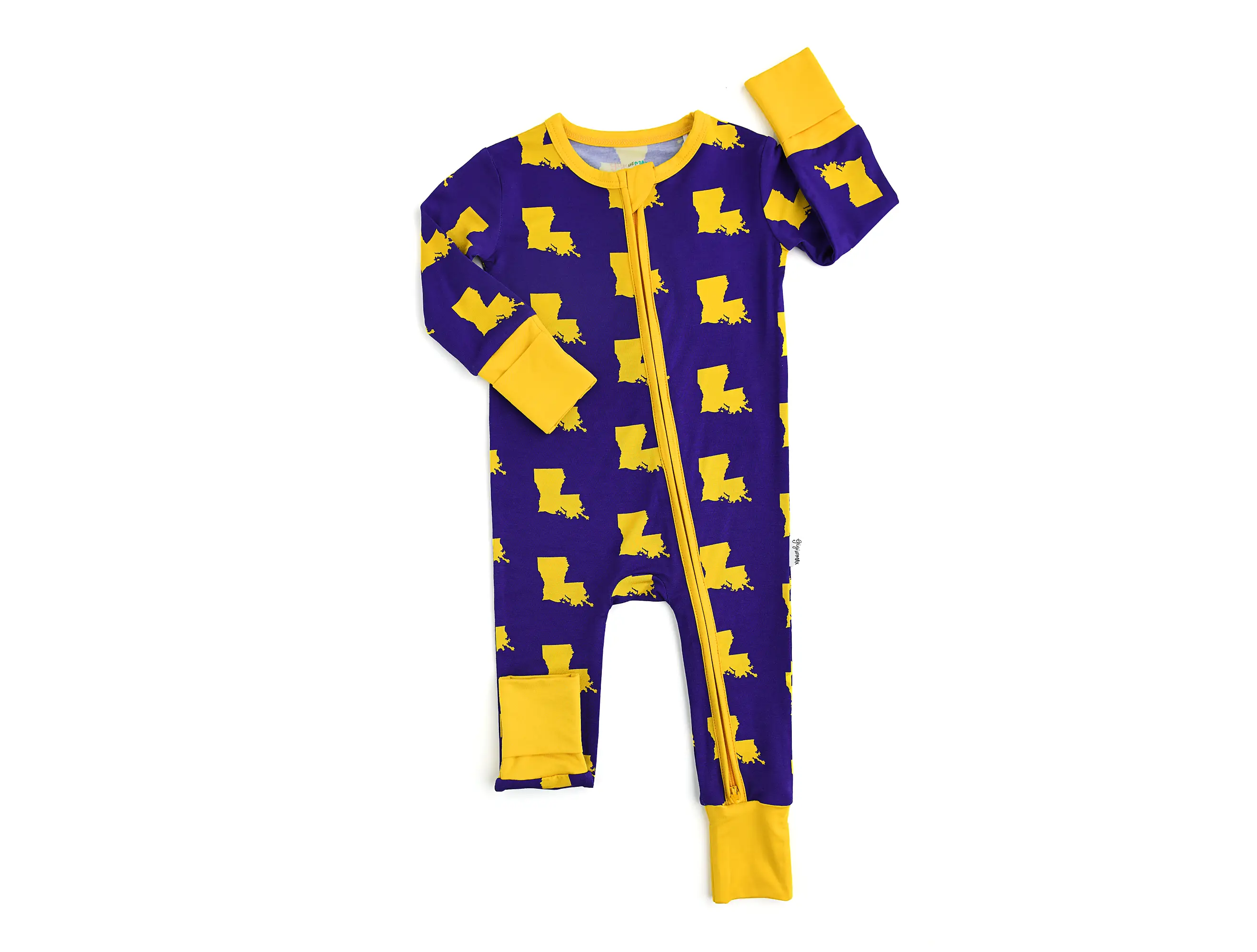 Louisiana Purple & Gold ZIP bamboo baby clothing