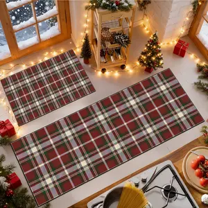 Merry Christmas 2Pcs non-slip kitchen mat, Christmas rug, Decorative rug mat, Christmas plaid pattern Mat Set, soft comfortable mat, machine washable easy to clean, Christmas gift, suitable for kitchen Dining Room bedroom, Home Decor