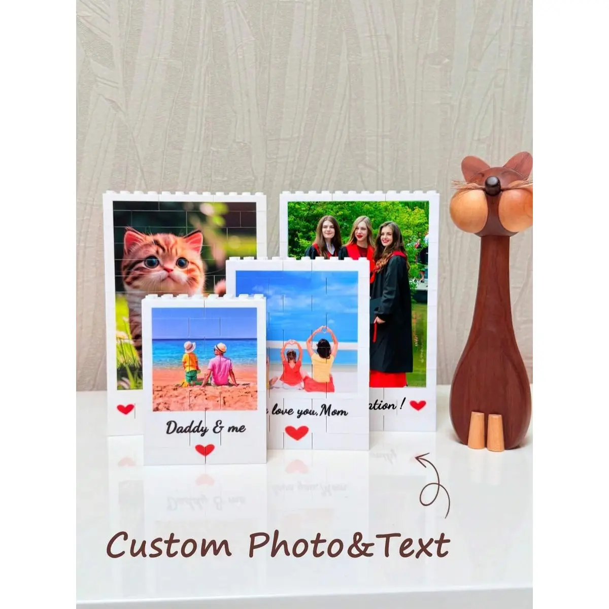 Customized Photo And Text Wooden Block Puzzle, Personalized Colorful Picture Blocks For Family Memory Display Home Wall Decor Gift Option