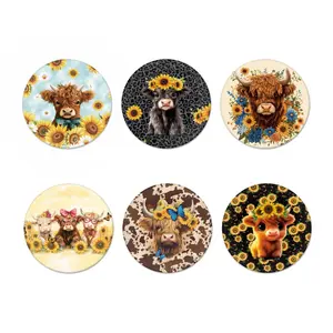 Highland Cow Cup Holder Coasters,Rubber Non-Slip Drink Coasters with Fashion Pattern Auto&House Interior Decorations,Durable Construction Coasters for Car Home Office Accessories 6pcs Set
