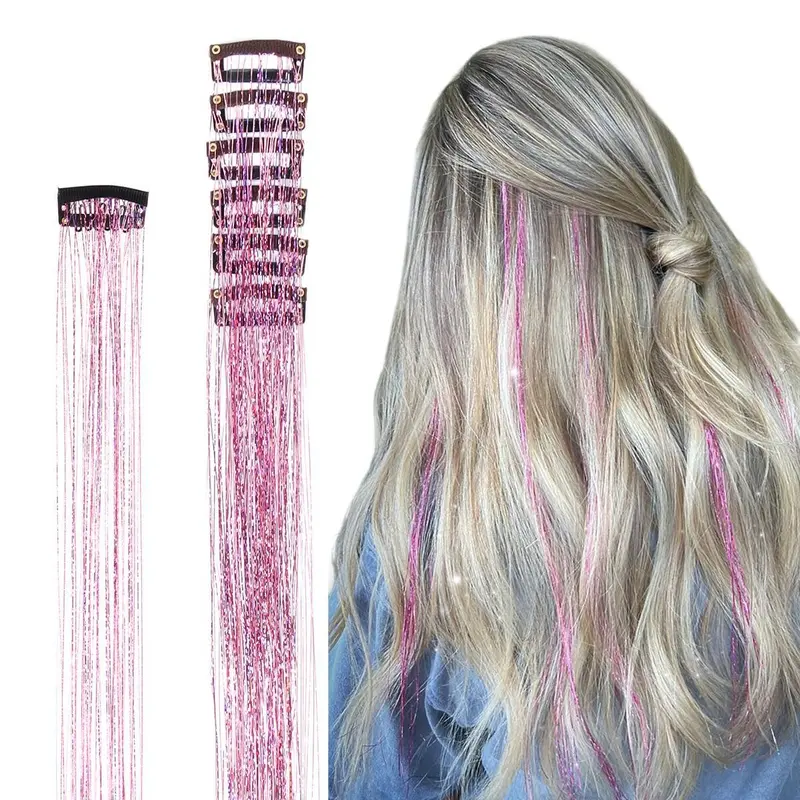 GOO GOO Hair Tinsel, 6pcs Clip in Hair Tinsel 24inch with Clips, Fairy Hair Sparkle Strands #sohochic #TikTokShopFallDealsForYou