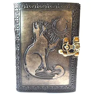 Cat Leather Journal with Latch — 4.5x6.5 Unlined Grimoire &amp; Spell Journal
