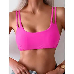 Women's Polyamide Full-Coverage Bikini Top - Double-Strap Scoop Neck, High-Elasticity Swimsuit Bra, Solid Color Bathing Suit for Beach, Pool
